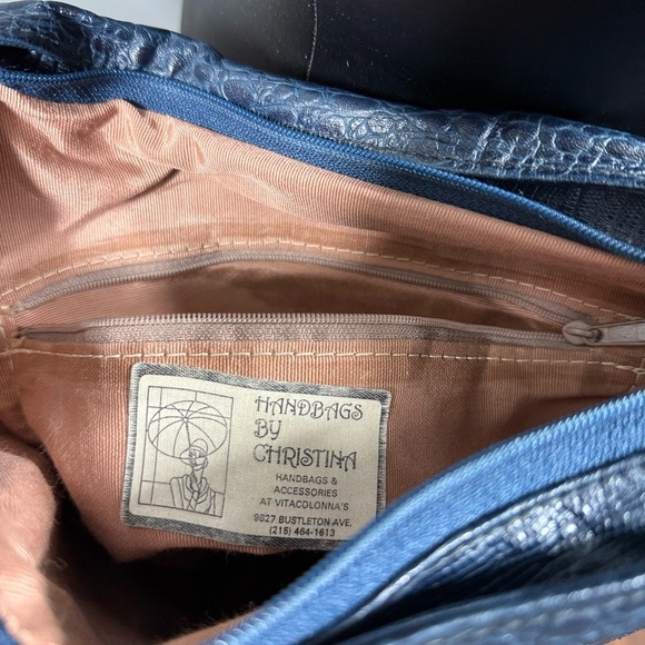 Vintage Handmade Leather Blue Designer Women's Bag - Picture 8 of 15